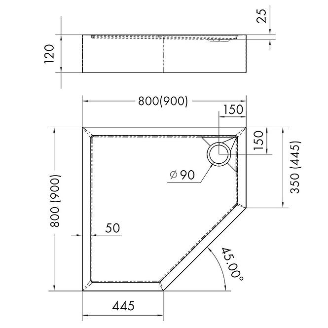 Brodzik pięciokątny Espera Plus Aqm2698cst 90x90x12 czarny