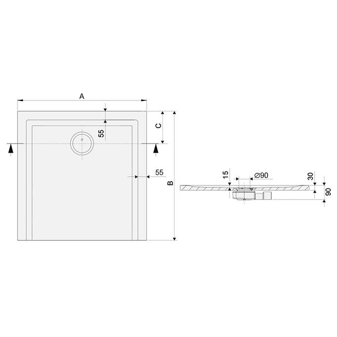 Brodzik B-M/SPACE S 100X100X1.5 BIEW