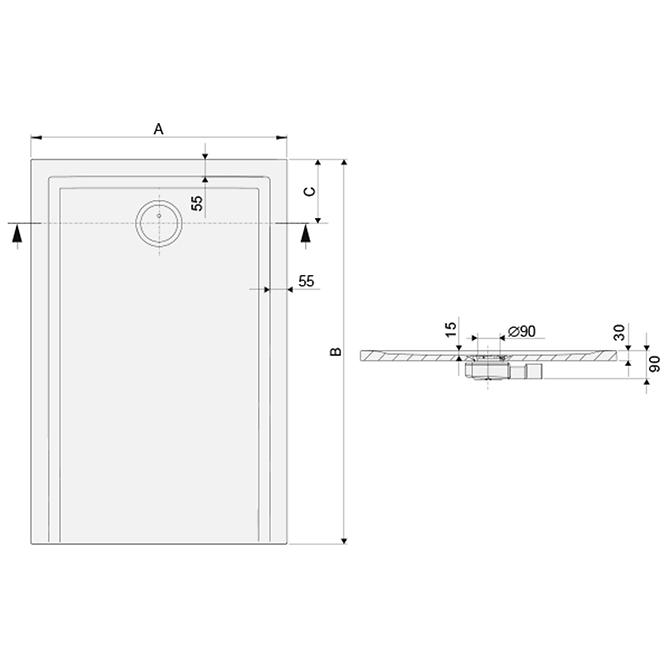 Brodzik B-M/SPACE S 90X120X1.5 BIEW