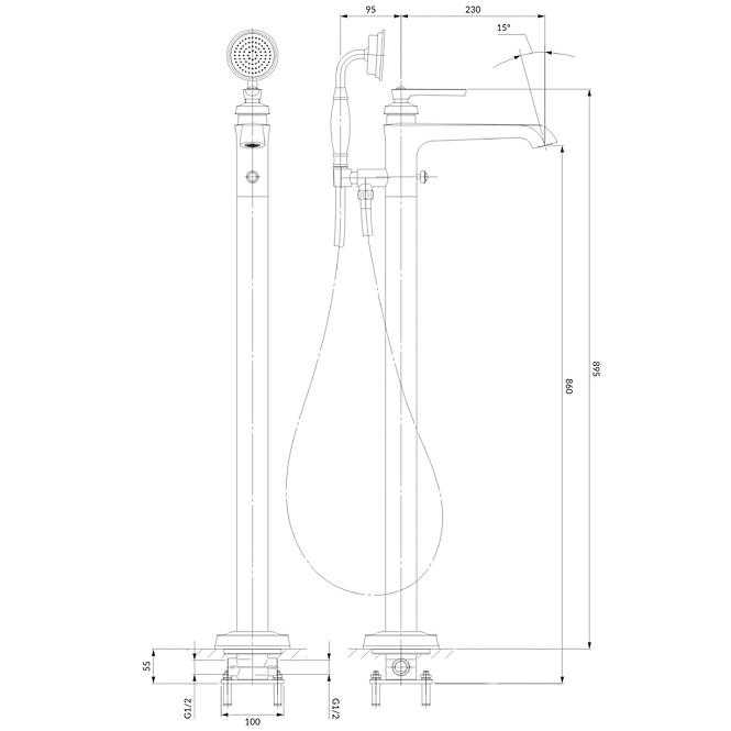 Bateria wannowa wolnostojąca Armance AM5233CR chrom