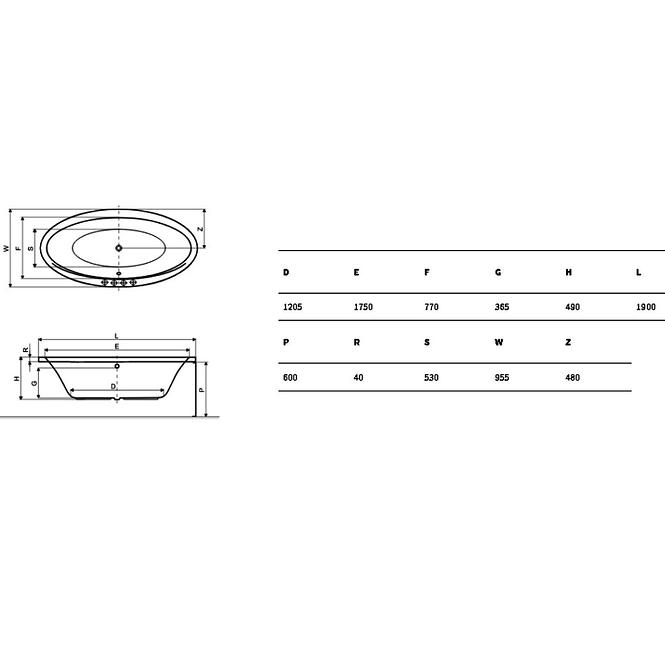 Wanna owalna Lumina 190x95