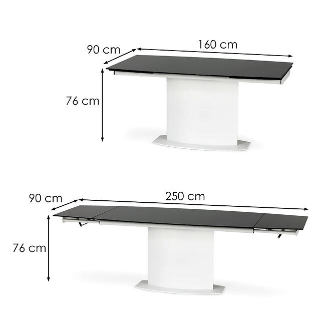 Stół rozkładany Anderson 160/250x90 cm Szkło/Stal – Czarny/Biały