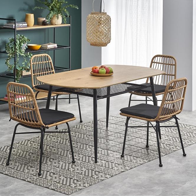 Stół Jackson 160 Mdf/Rattan/Stal – Dąb Złoty/Czarny