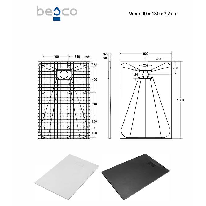 Brodzik prostokątny Vexo 130x90 czarny