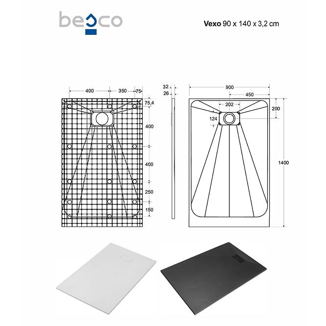 Brodzik prostokątny Vexo 140x90 czarny