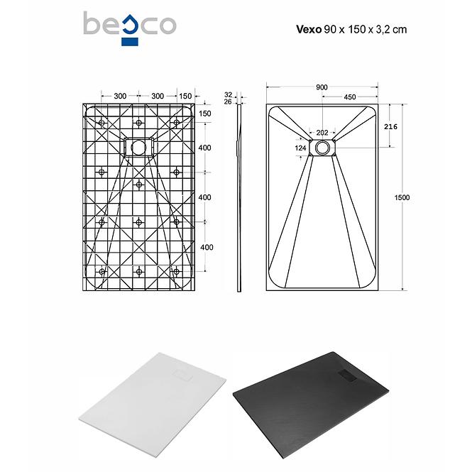 Brodzik prostokątny Vexo 150x90 czarny