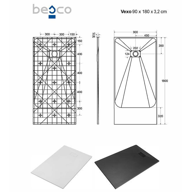 Brodzik prostokątny Vexo 180x90 czarny