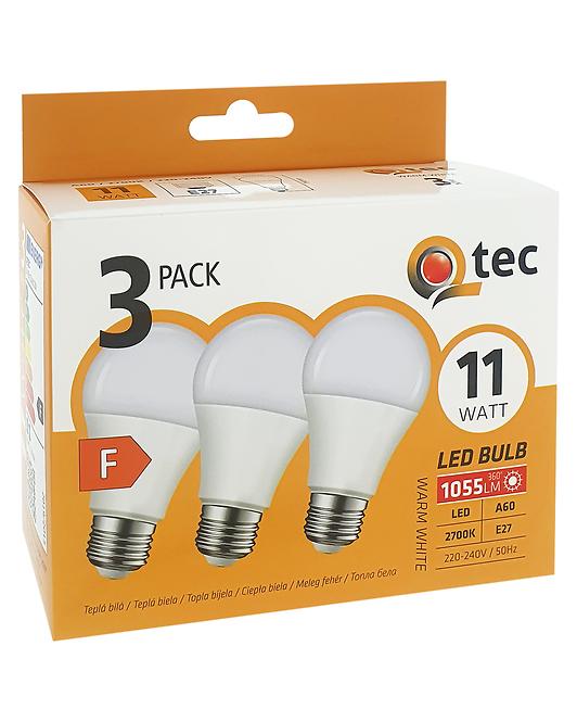 Żarówka Led Qtec 11W A60 E27 2700K 3pack