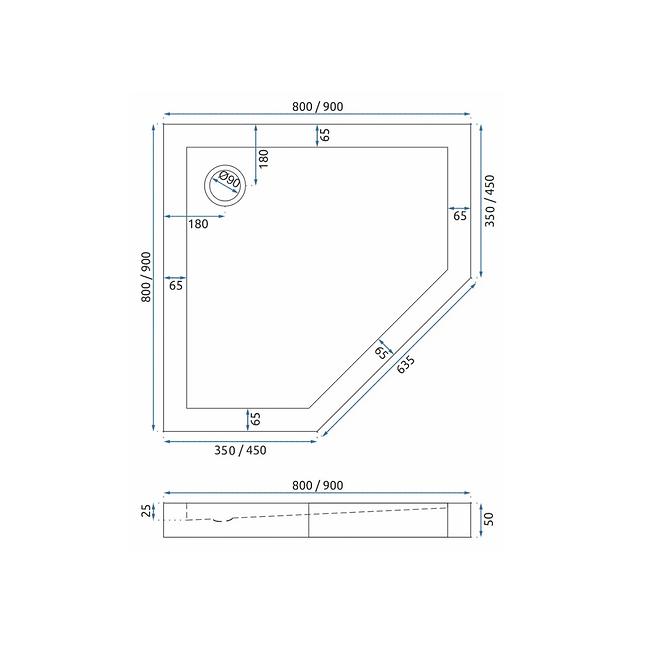 BRODZIK PIĘCIOKĄTNY DIAMOND WHITE 80X80X5 K8544