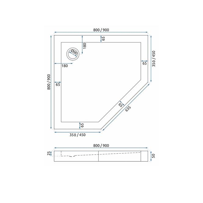 BRODZIK PIĘCIOKĄTNY DIAMOND WHITE 90X90X5 K6522