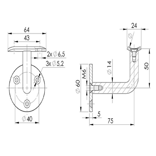 Wspornik ścienny poręczy 42,4mm 3 punkty mocowania S112