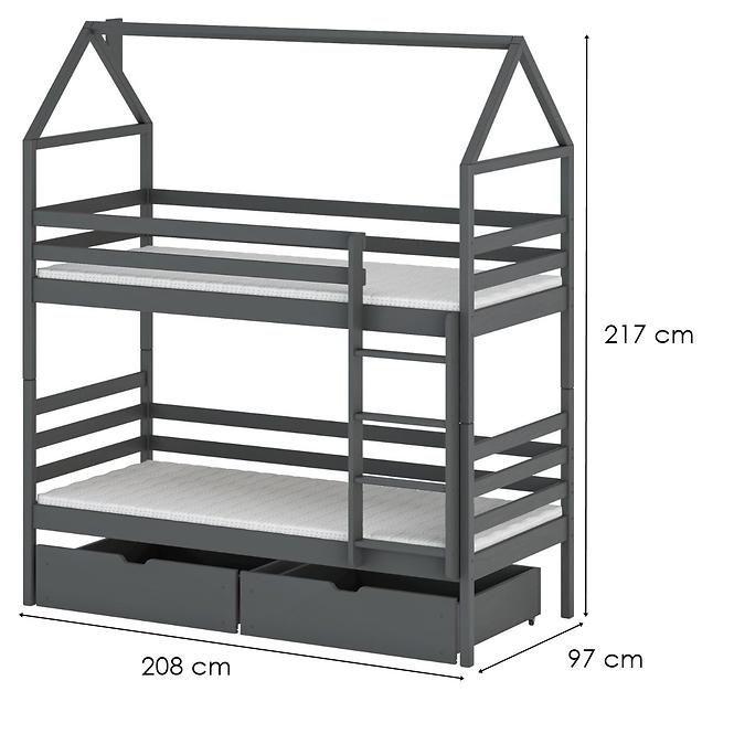 Łóżko Piętrowe Domek Alex 90x200 graphite