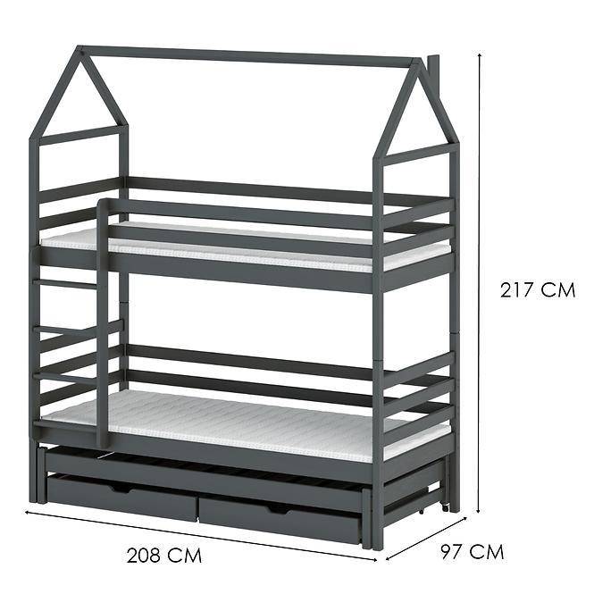 Łóżko Piętrowe Domek Dalia 90x200 graphite