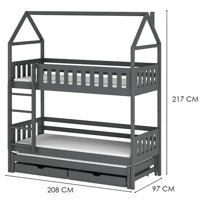 Łóżko Piętrowe Domek Iga 90x200 graphite