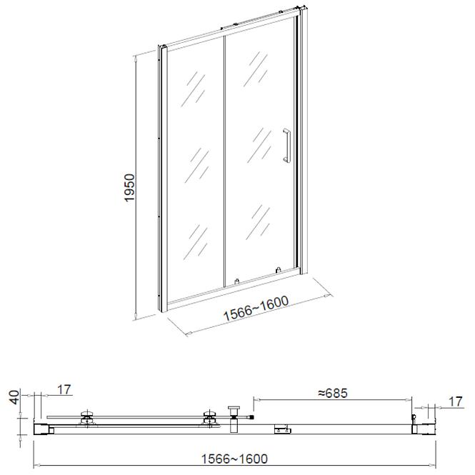Drzwi prysznicowe Patio 160X195 czarny profil